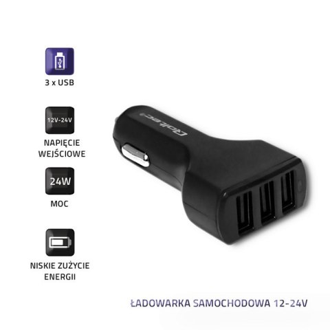 Qoltec Ładowarka samochodowa 12-24V | 24W | 5V | 4.8A | 3xUSB