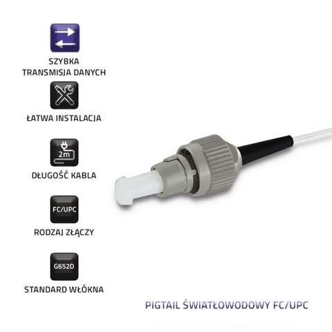 Qoltec Pigtail światłowodowy FC/UPC | Singlemode | 9/125 | G652D | 2m