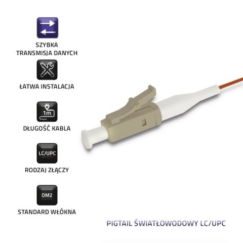 Qoltec Pigtail światłowodowy LC/UPC | Multimode | 50/125 | OM2 | 1m