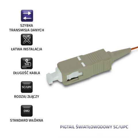 Qoltec Pigtail światłowodowy SC/UPC | Multimode | 50/125 | OM2 | 1m