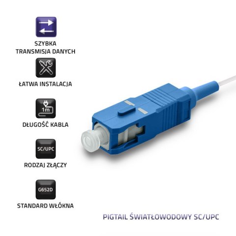 Qoltec Pigtail światłowodowy SC/UPC | Singlemode | 9/125 | G652D | 1m