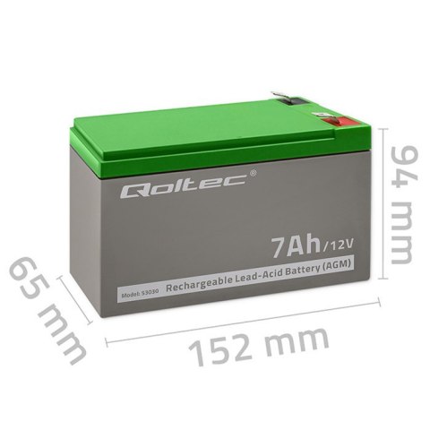 Qoltec Akumulator AGM | 12V | 7Ah | Bezobsługowy | Wydajny | LongLife | do UPS, security