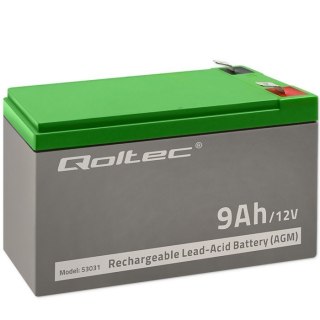 Qoltec Akumulator AGM | 12V | 9Ah | Bezobsługowy | Wydajny | LongLife | do UPS, security