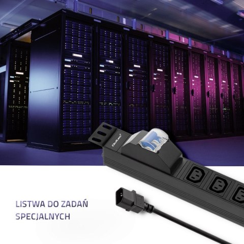 Qoltec Listwa zasilająca PDU antyprzeciążeniowa do RACK 19" | 1U | 10A | 8xIEC C13 | bezpiecznik C16 | 2m