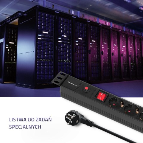 Qoltec Listwa zasilająca PDU antyprzeciążeniowa do RACK 19" | 1U | 16A | 6xSCHUKO | 2m