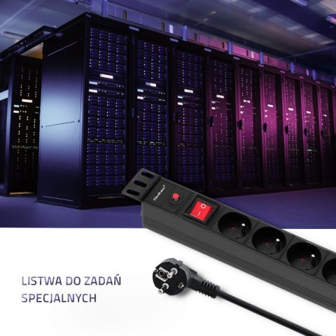 Qoltec Listwa zasilająca PDU antyprzeciążeniowa do RACK 19" | 1U | 16A | 8xFRENCH| 2m