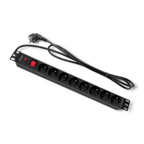 Qoltec Listwa zasilająca PDU antyprzeciążeniowa do RACK 19" | 1U | 16A | 8xFRENCH| 2m