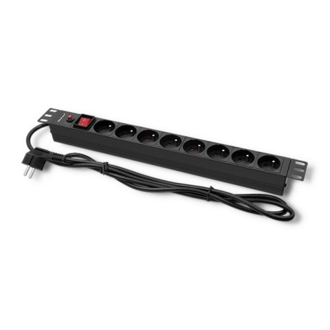 Qoltec Listwa zasilająca PDU antyprzeciążeniowa do RACK 19" | 1U | 16A | 8xFRENCH| 2m