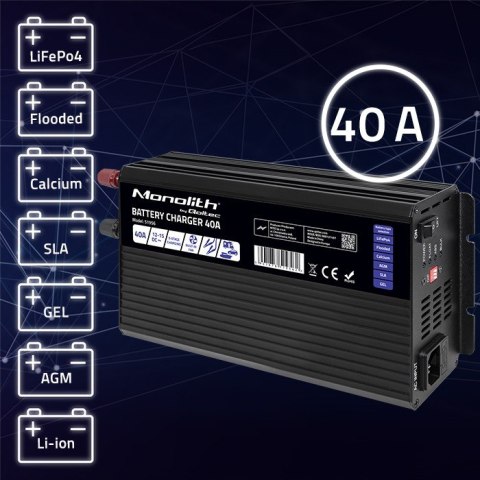 Qoltec Inteligentna profesjonalna ładowarka Monolith do akumulatorów LiFePO4 AGM GEL SLA | 40A | 12V