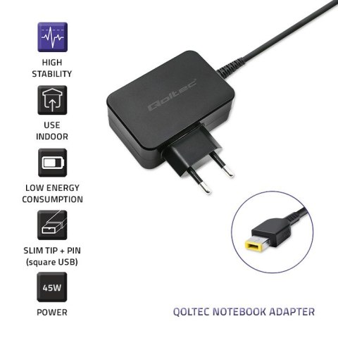 Qoltec Zasilacz do laptopa Lenovo 45W | 20V | 2.25A | Slim tip+pin