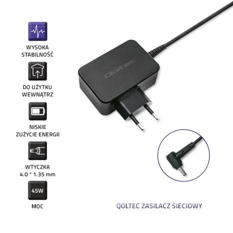 Qoltec Zasilacz do ultrabooka laptopa Asus 45W | 19V | 2.37A | 4.0*1.35