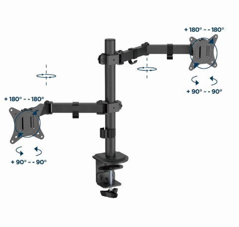 GEMBIRD BIURKOWE REGULOWANE RAMIĘ/UCHWYT NA 2 MONITORY 17-32, VESA 100X100MM, DO 9 KG