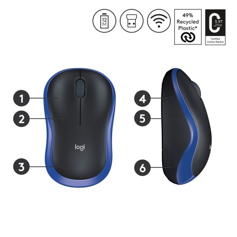 Mysz bezprzewodowa Logitech M185 910-002236 (optyczna; 1000 DPI; kolor niebieski)