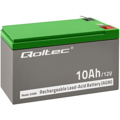 Qoltec Akumulator AGM | 12V | 10Ah | Bezobsługowy | Wydajny | LongLife | do UPS, security