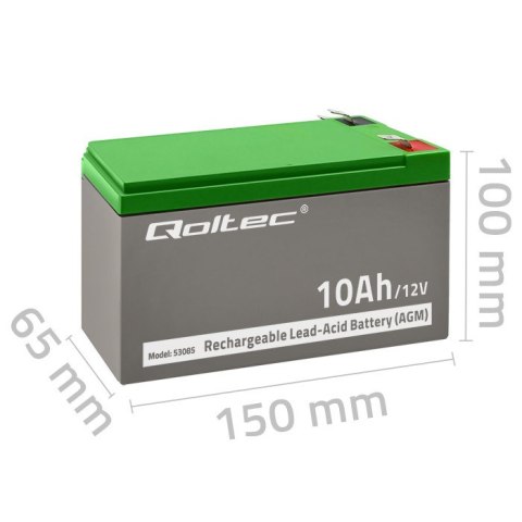 Qoltec Akumulator AGM | 12V | 10Ah | Bezobsługowy | Wydajny | LongLife | do UPS, security