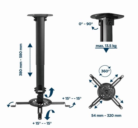 GEMBIRD REGULOWANY UCHWYT SUFITOWY DO PROJEKTORA / RZUTNIKA OBCIĄŻENIE DO 13KG