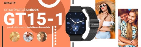 Smartwatch Gravity GT15-1 Czarny Pasek Silikonowy + Czarna Bransoleta