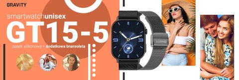 Smartwatch Gravity GT15-5 Czarny Pasek Silikonowy + Tytanowa Bransoleta