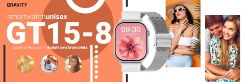 Smartwatch Gravity GT15-8 Szary Pasek Silikonowy + Srebrna Bransoleta