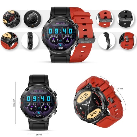 Smartwatch Gravity GT21-6 + Czerwony Pasek Silikonowy