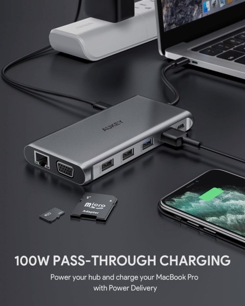 AUKEY HUB USB C CB-C78 12W1 RJ45 HDMI 4K PD 100W