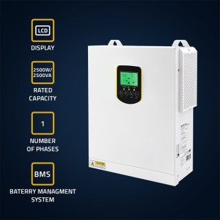 Qoltec Hybrydowy inwerter solarny Off-Grid 2.5kVA| 2.5kW | 100A | MPPT | LCD | BMS | Sinus