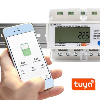 Qoltec Trójfazowy elektroniczny licznik | miernik zużycia energii na szynę DIN | 400V | LCD | Wi-fi