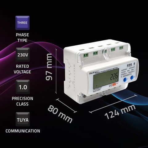 Qoltec Trójfazowy elektroniczny licznik | miernik zużycia energii na szynę DIN | 400V | LCD | Wi-fi