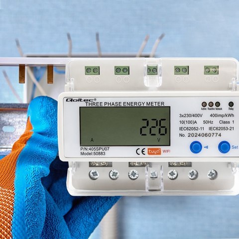 Qoltec Trójfazowy elektroniczny licznik | miernik zużycia energii na szynę DIN | 400V | LCD | Wi-fi