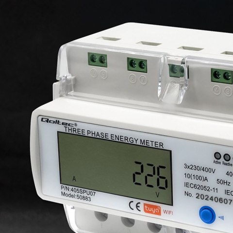 Qoltec Trójfazowy elektroniczny licznik | miernik zużycia energii na szynę DIN | 400V | LCD | Wi-fi