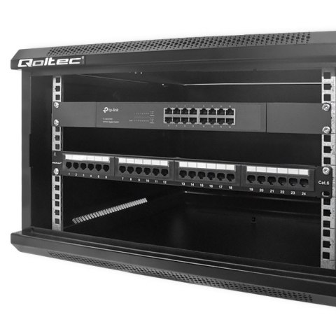 Qoltec Szafa RACK 19" | 6U | 600 x 370 x 600 | Perforowane drzwi | Wisząca | Stalowa obudowa | Zamek | Czarna