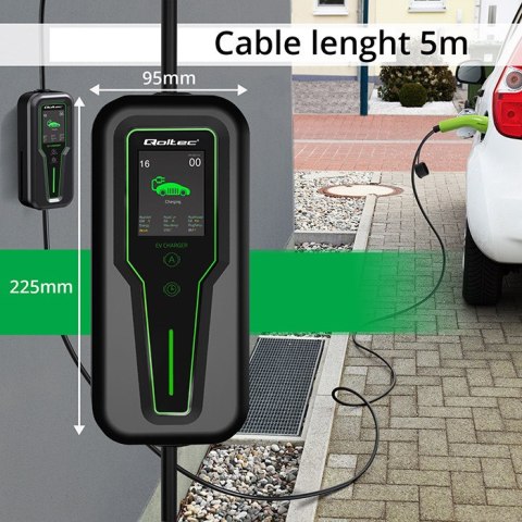 Qoltec Mobilna ładowarka do samochodu elektrycznego EV z regulacją 2w1 Typ2 | 3.5kW | 230V | LCD | Przenośna | Wallbox | 5m