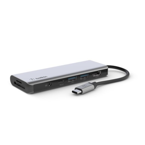 Hub Belkin Connect USB-C 7-in-1 Multiport Adapter 1x4k HDMI/2xUSB-A/1xUSB-C PD3.0/1xRJ45 Gigabit/1xCard reader/1xAudio Grey