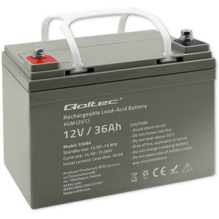 Qoltec Akumulator AGM | 12V | 36Ah | Bezobsługowy | Wydajny | LongLife | do UPS, skutera