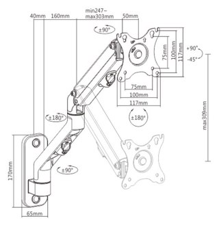 GEMBIRD BIURKOWE REGULOWANE RAMIĘ/UCHWYT NA MONITOR DO MONTAŻU NA ŚCIANIE 17-27, VESA 100X100MM, DO DO 7 KG