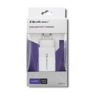 Qoltec Ładowarka GaN FAST 65W | 5-20V | 3-3.25A | USB typ C PD | Laptop | Smartfon