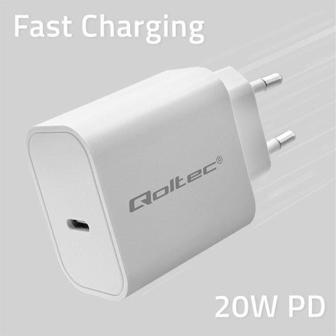 Qoltec Ładowarka Super Quick PD | USB-C | 20W | 5-12V | 1.67-3A | Biała