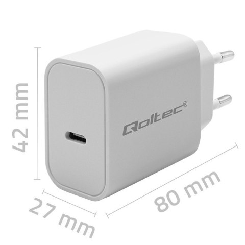 Qoltec Ładowarka Super Quick PD | USB-C | 20W | 5-12V | 1.67-3A | Biała