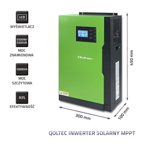 Qoltec Hybrydowy inwerter solarny Off-Grid 10kVA | 5.5kW | 100A | 48V | MPPT | Sinus