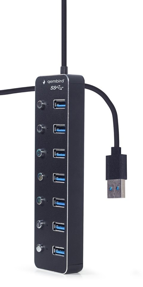 GEMBIRD HUB USB 3.1 (GEN 1) 7-PORTOWY Z PRZEŁĄCZNIKAMI, CZARNY