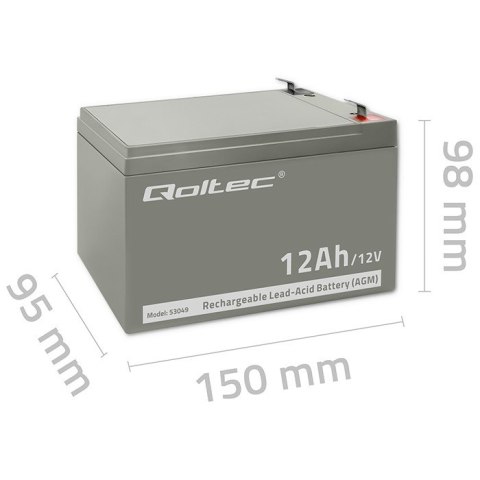 Qoltec Akumulator AGM | 12V | 12Ah | Bezobsługowy | Wydajny | LongLife | do UPS, security