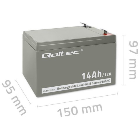 Qoltec Akumulator AGM | 12V | 14Ah | Bezobsługowy | Wydajny | LongLife | do UPS, security