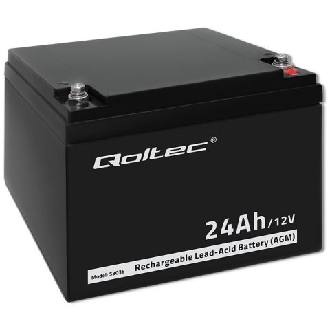 Qoltec Akumulator AGM | 12V | 24Ah | Bezobsługowy | Wydajny | LongLife | do UPS, skutera