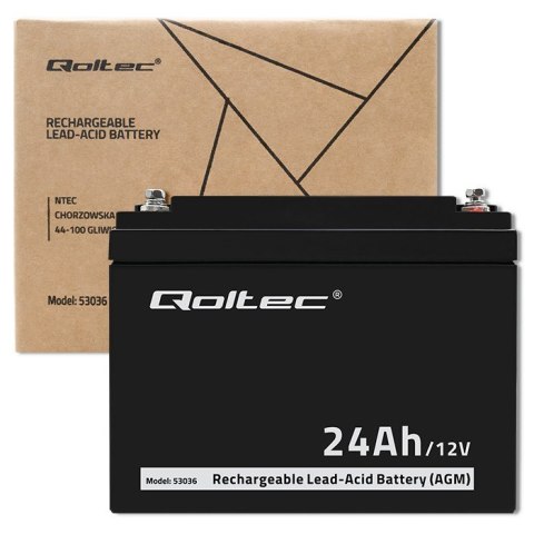 Qoltec Akumulator AGM | 12V | 24Ah | Bezobsługowy | Wydajny | LongLife | do UPS, skutera