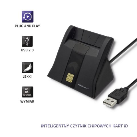 Qoltec Inteligentny czytnik chipowych kart ID SCR-0643 | USB 2.0 + Adapter USB-C