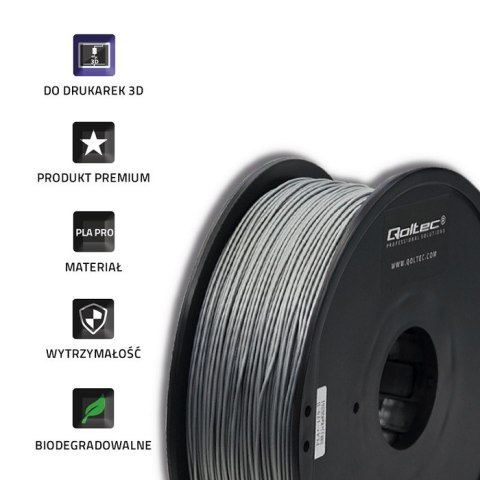 Qoltec Profesjonalny filament do druku 3D | PLA PRO | 1.75mm | 1kg | Silver