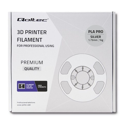 Qoltec Profesjonalny filament do druku 3D | PLA PRO | 1.75mm | 1kg | Silver