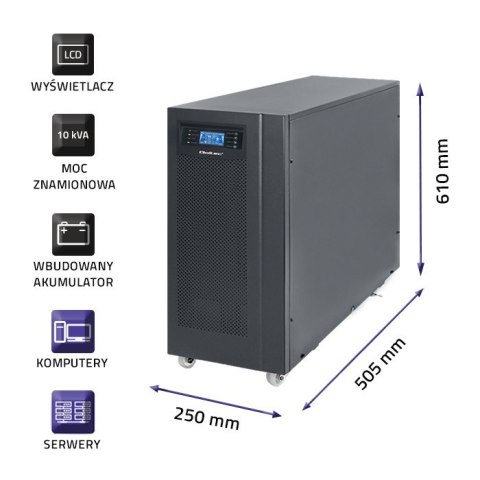 Qoltec Zasilacz awaryjny UPS On-line | Pure Sine Wave | 10kVA | 8kW | LCD | USB