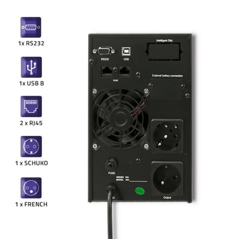 Qoltec Zasilacz awaryjny UPS On-line | Pure Sine Wave | 1kVA | 800W | LCD | USB