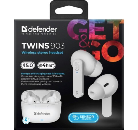 DEFENDER SŁUCHAWKI BLUETOOTH TWINS 903 DOUSZNE BIAŁE 63903